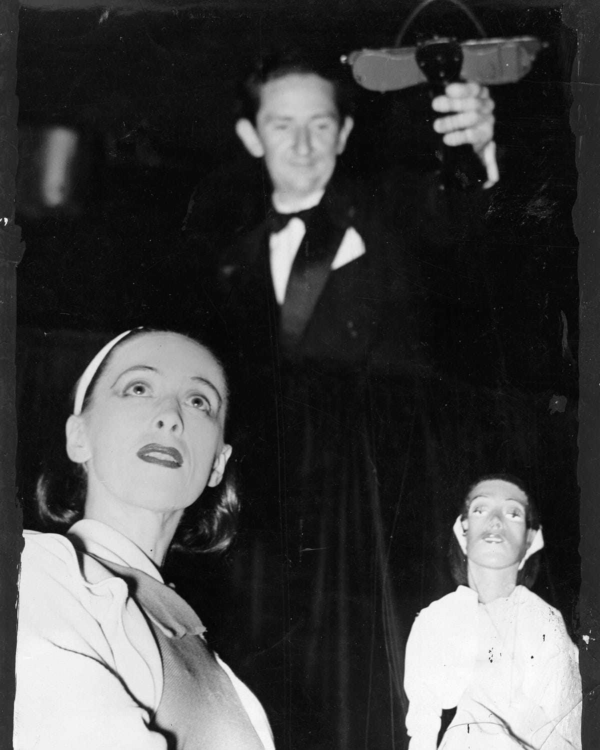 Martha Graham and Harry Burnett with puppet of Martha Graham