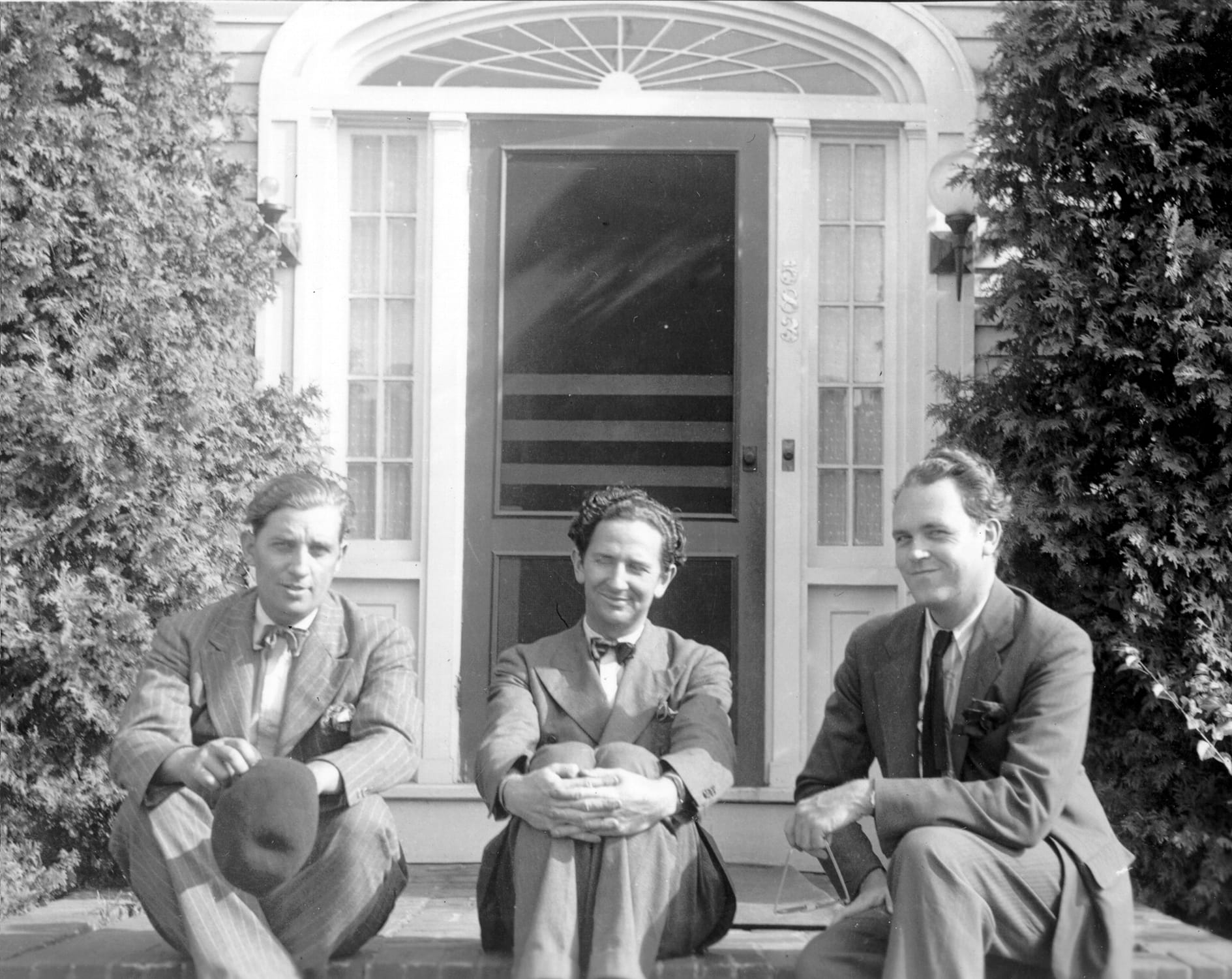 Harry Burnett, Forman Brown, and Richard â€œRoddyâ€ Brandon pose in front of the Turnabout Theater