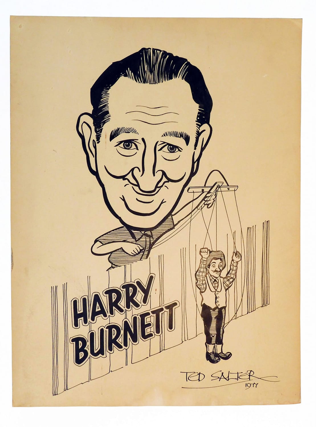Artwork of Harry Burnett with Uncle Tom's Hebb'n puppet signed by artist, Ted Slater