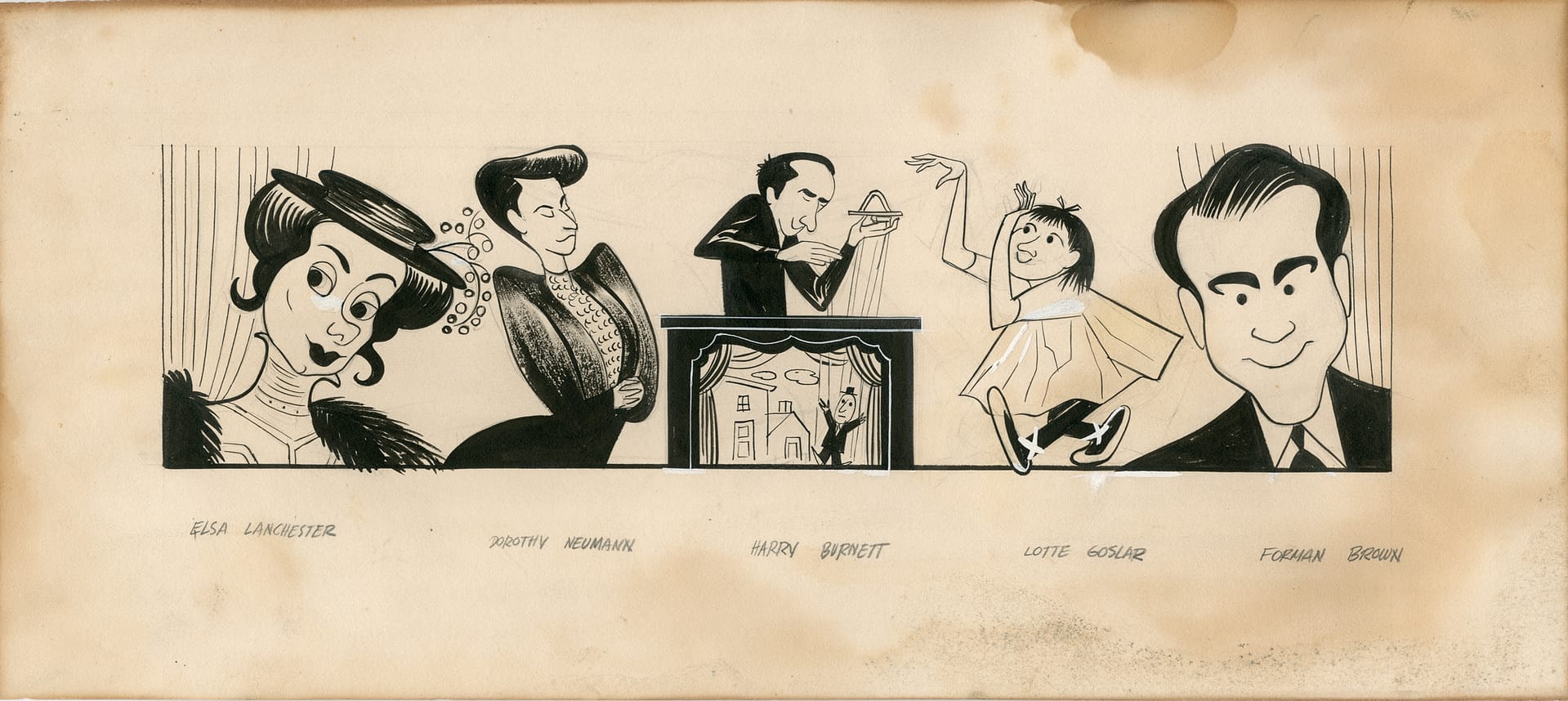Original Artwork of Elsa Lanchester, Dorothy Neumann, Harry Burnett, Lotte Goslar, and Forman Brown