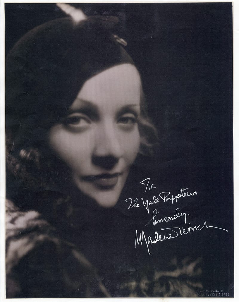 Portrait of Marlene Dietrich with inscribed facsimile.